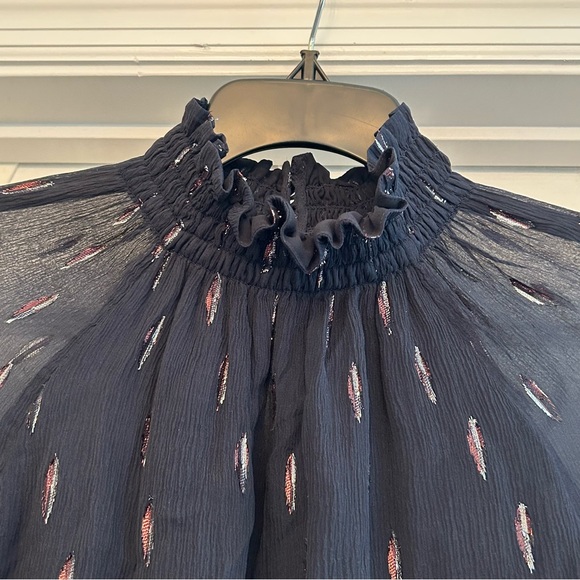 Rebecca Taylor Silk Metallic Chiffon Long Sleeve Top Size 6 - Picture 10 of 12